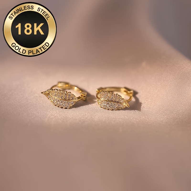 Women's 18K Gold Plated Leaf Earrings with Dazzling Zirconia