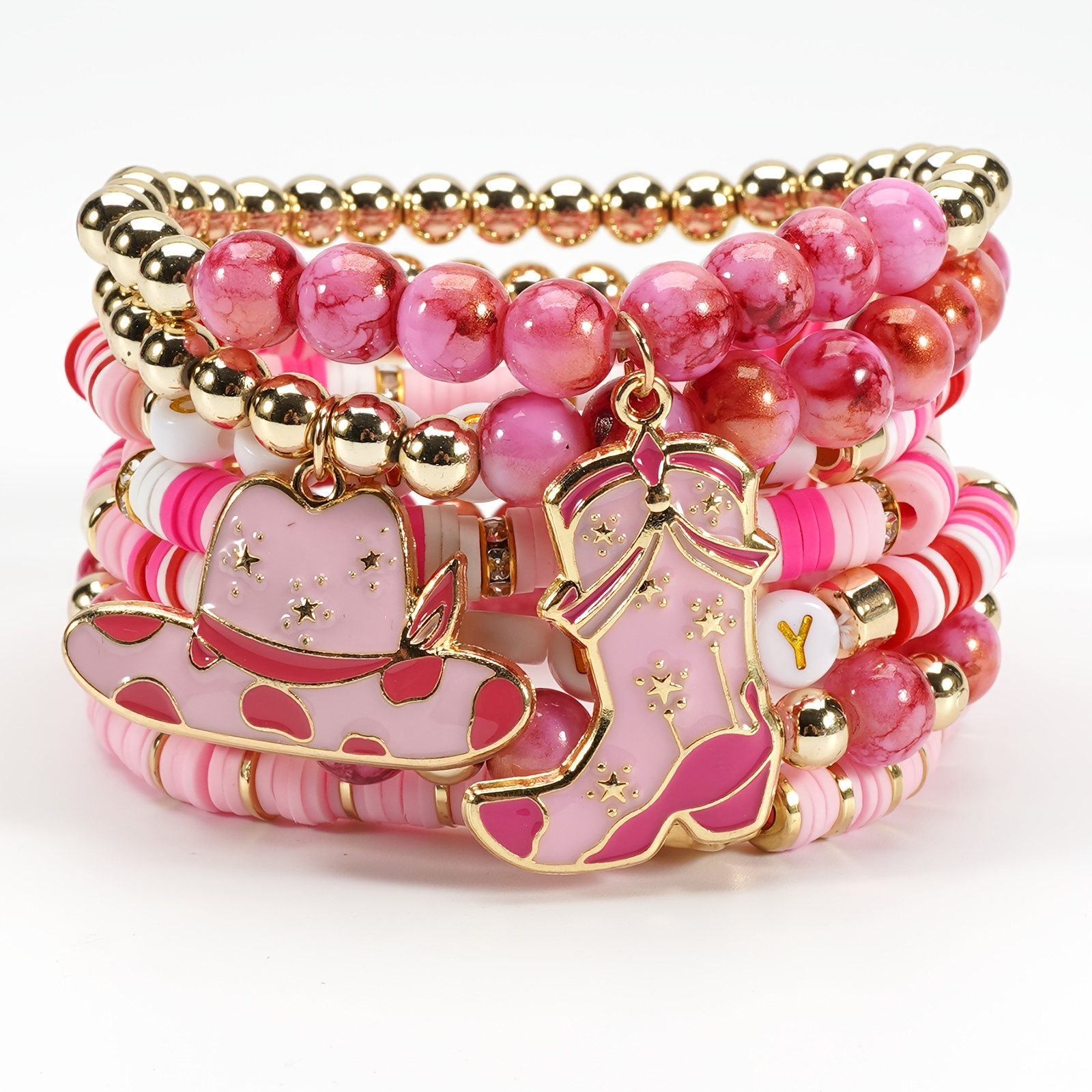 TEMU Western Cowboy Bracelet With Hats, Boots, And Elastic Strands