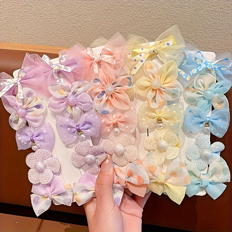 

10pcs Candy Color Hair Side Clips Cute Mesh Bowknot Shaped Hair Fringe Clips Flower Shaped Hair Barrettes For Women And Daily Use