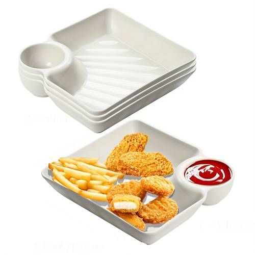 4pcs plastic dinner plate set white rectangular snack tray with compartments for chips sushi and appetizers 7 3 x 6 6 platters and s set platter design durable plastic