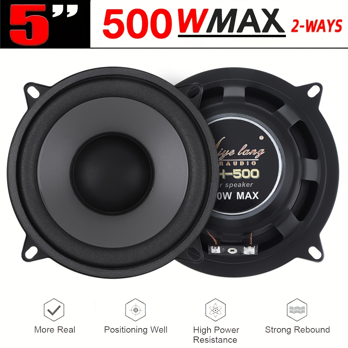 1 X Altavoz de 5 Pulgadas 500W, Bocina para Puerta de Auto, Altavoz Estéreo de Frecuencia Completa, Altavoz Coaxial de 2 Vías YH-500, Altavoz HiFi para Auto, Ideal para Modificación de Audio de Auto, Bocina para Puerta de Auto