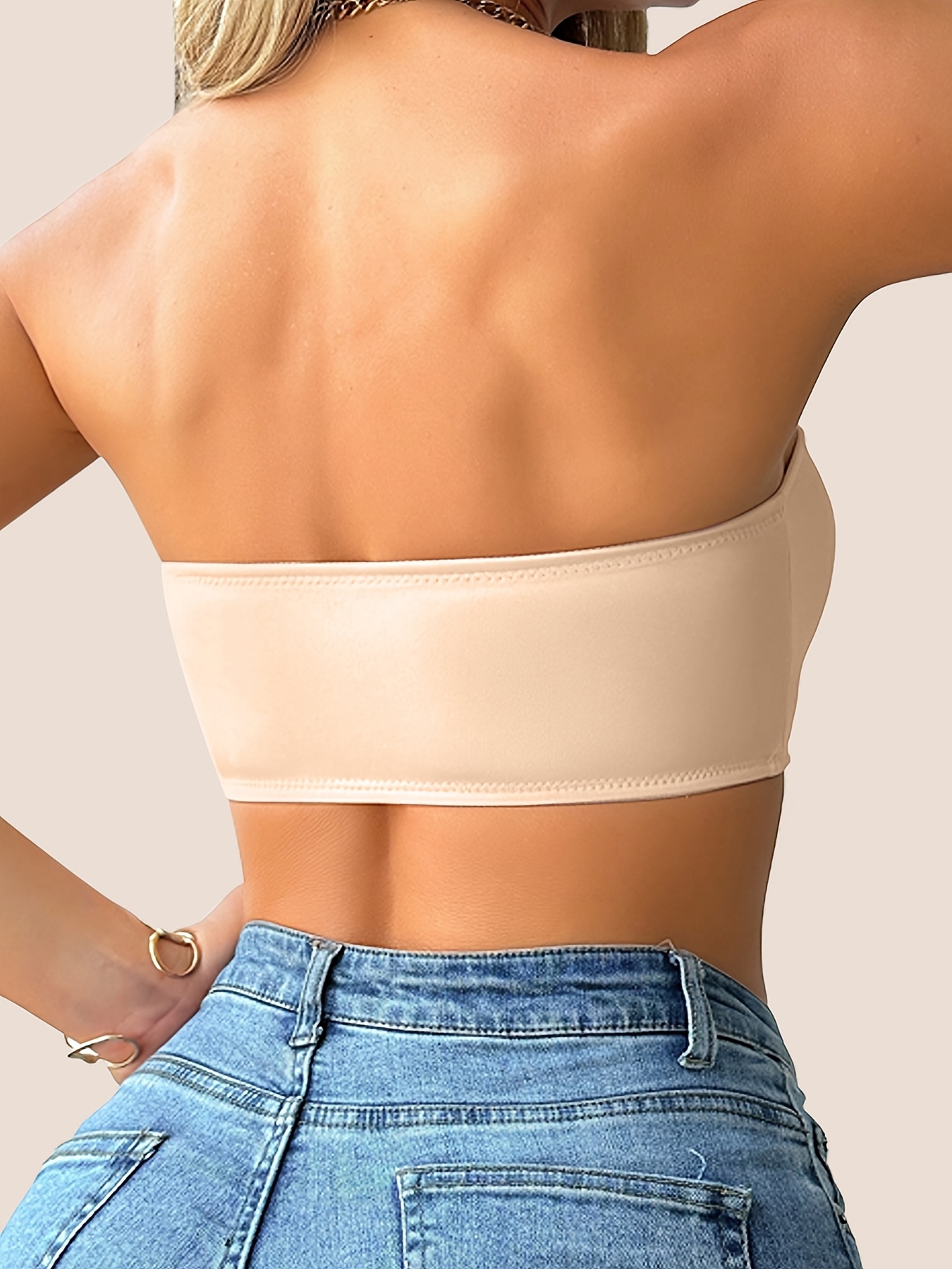 1pc Women's Seamless Bandeau Bra, Polyamide 90% Elastane 10%, Solid Color, Wireless, Front Closure, Removable Pads, Soft Breathable Comfort Fit, Anti-Slip - Spring/Summer Collection, Strapless Bra