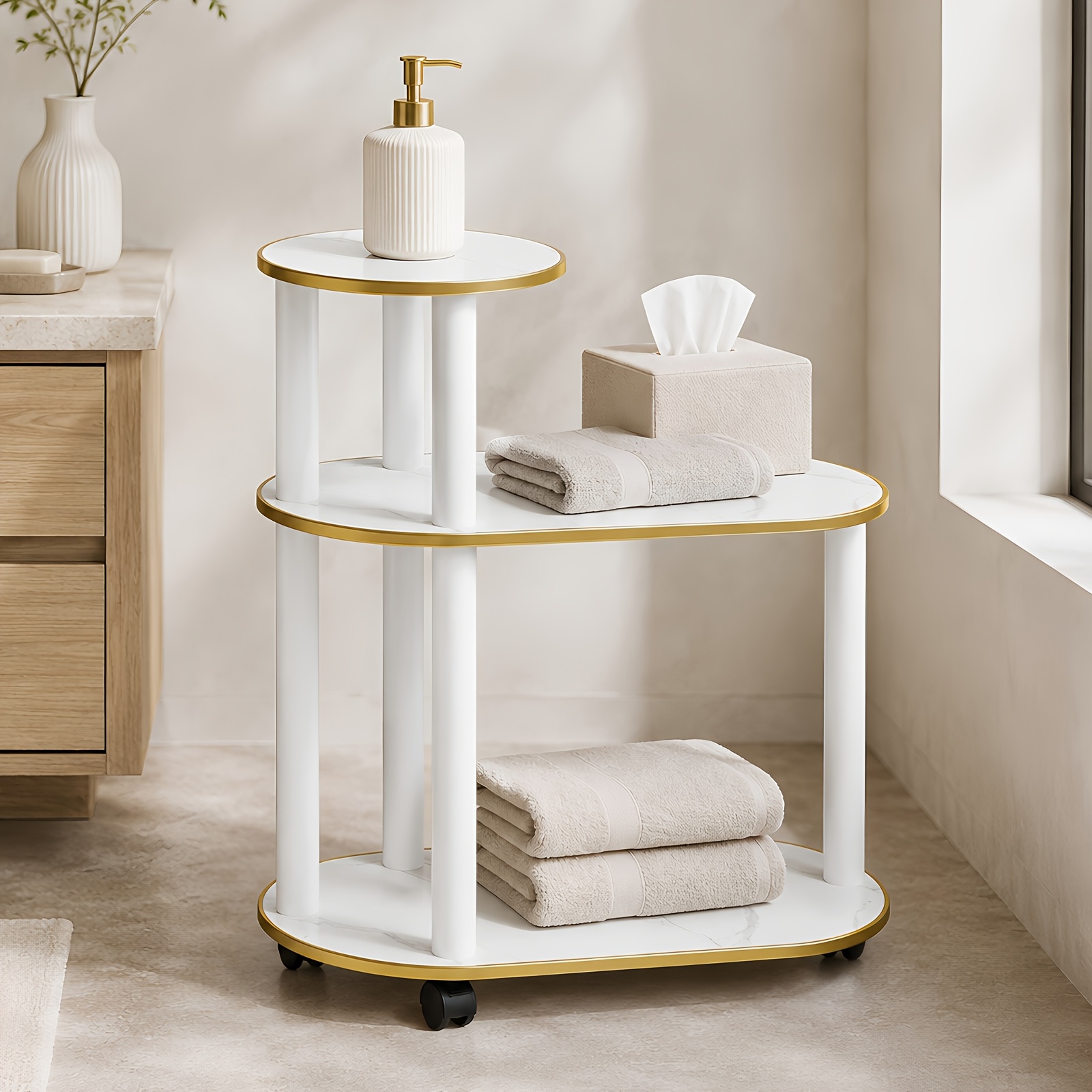 3-tier Storage Side Table, Sofa Table With Wheels, Stable Support With Thick Boards Coffee Table, Space- Design Movable Storage Cart For Living Room Bedroom Office
