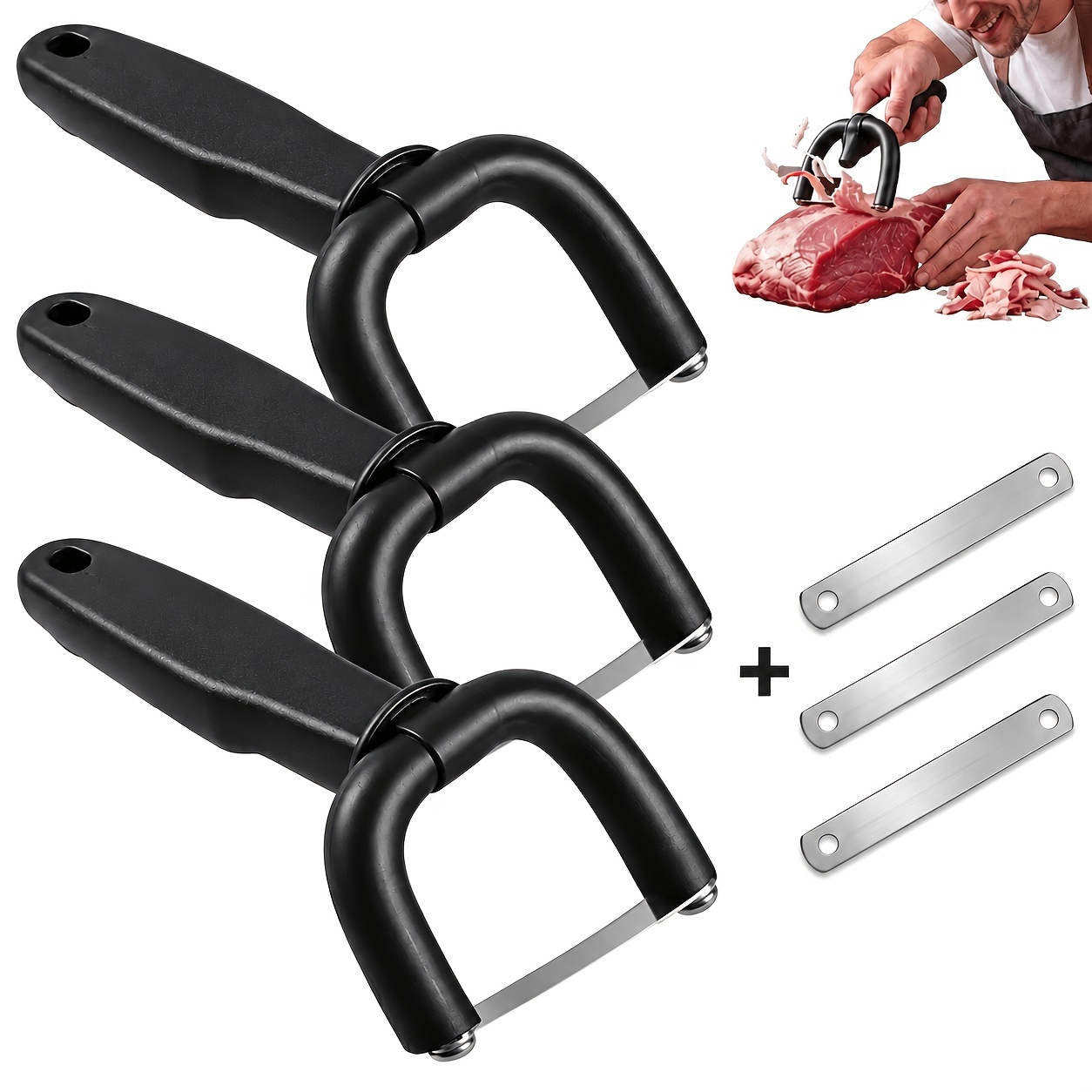 TEMU 3pcs Handheld Meat Fat Removers, Meat Slicers. The U-shaped Curved Handle Can Remove Surface Fat. Ergonomic Plastic Handle, Suitable For Steak
