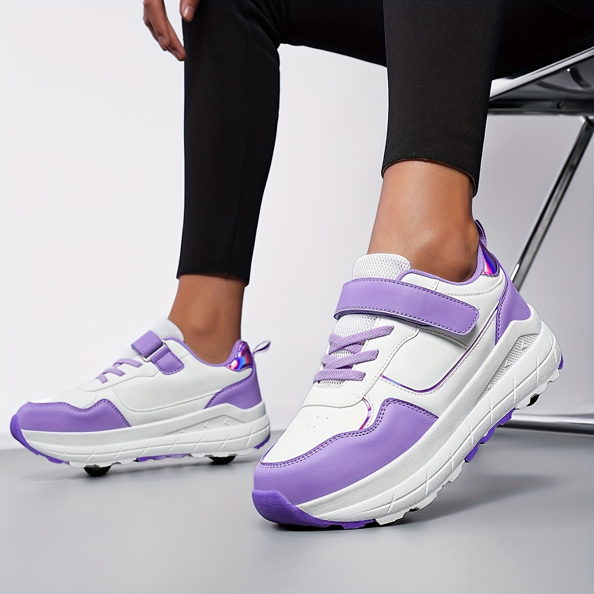 *' Roller Skates Adjustable Removable, White Sneakers with Hook and  Loop Fastener, Ideal for Leisure Act