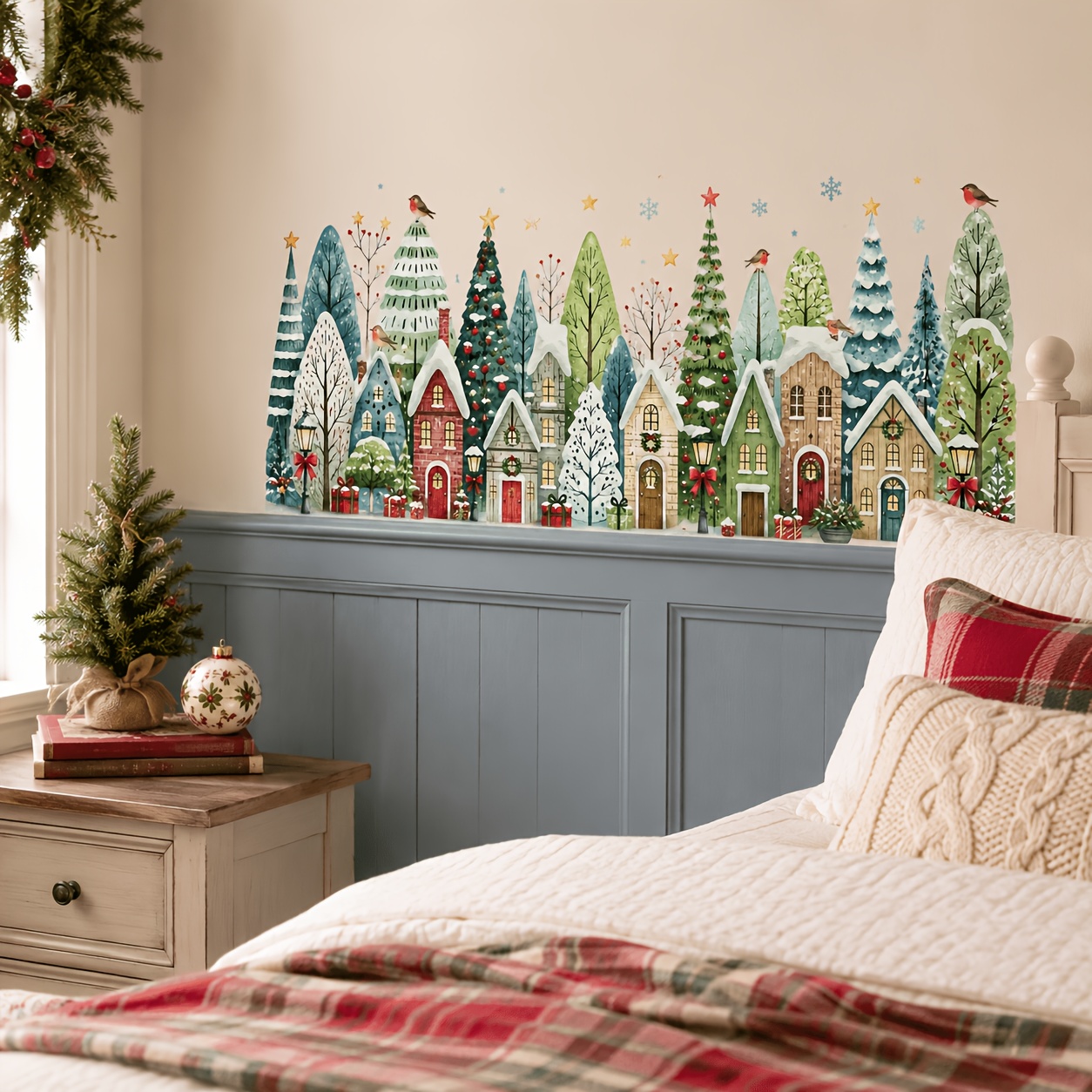 TEMU 1pc Christmas Forest Town Wall Sticker, Suitable For Floor Border Decoration, Such As In Living Rooms, Bedrooms And Study Rooms. Irregular Home