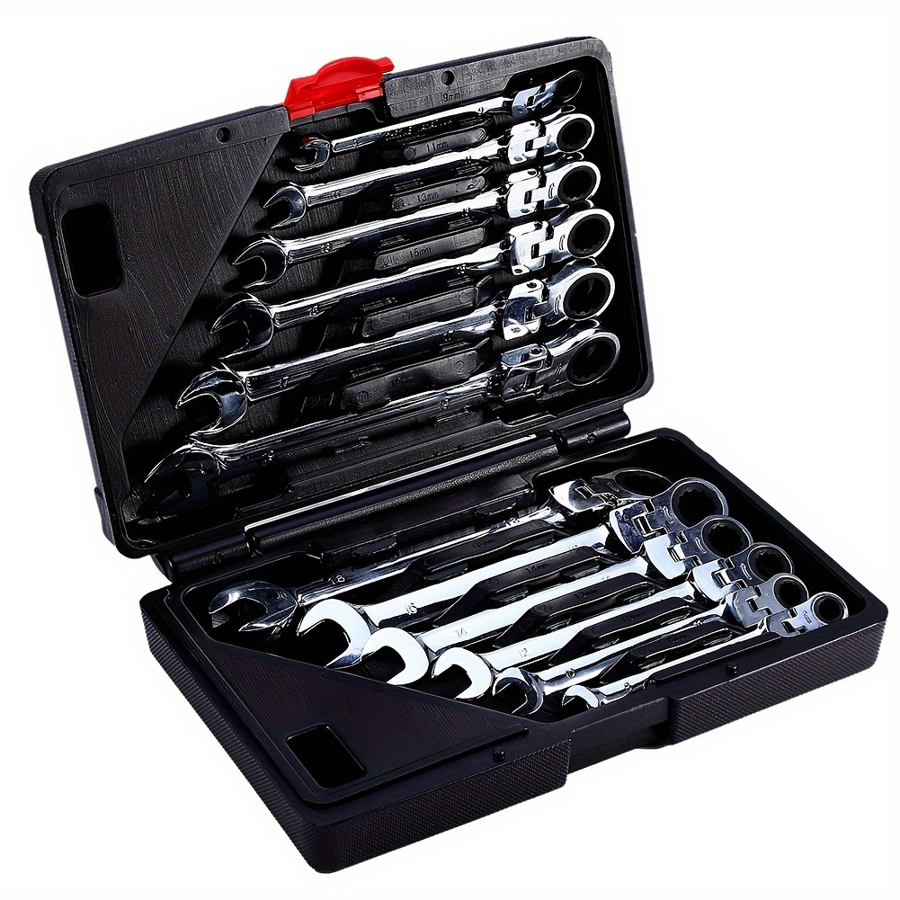 

Ratcheting Wrench Set, 12pcs 8-19mm Metric Flexible Spanner Wrench Polished Tool Double Head Ratcheting Wrench Set Ratchet Combination Wrench Cr-v Gear Spanner Set For Home Garage Factory Repairing