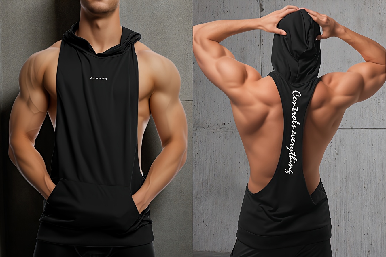Men'S Athletic Top, Lightweight Hooded Jacket, Airy Summer Training Sports Vest, Sleeveless Top