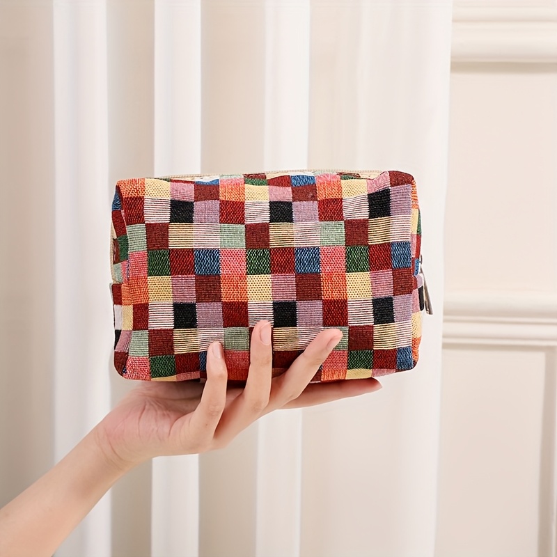 Image of Creative -block Pillow Makeup Bag Essential Travel Accessory, Skincare Storage Pouch, Cosmetic Brush Set Case, Zippered Makeup Bag Cute Portable Handbag Suitable For Women
