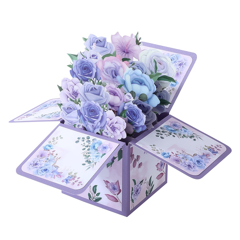 

1pc Elegant 3d Pop-up Greeting Card With Purple Flowers, Handcrafted , Personalized Note Option, Ideal For Wedding, Engagement, Valentine's Day, Thanksgiving, Birthday, Day - English Language