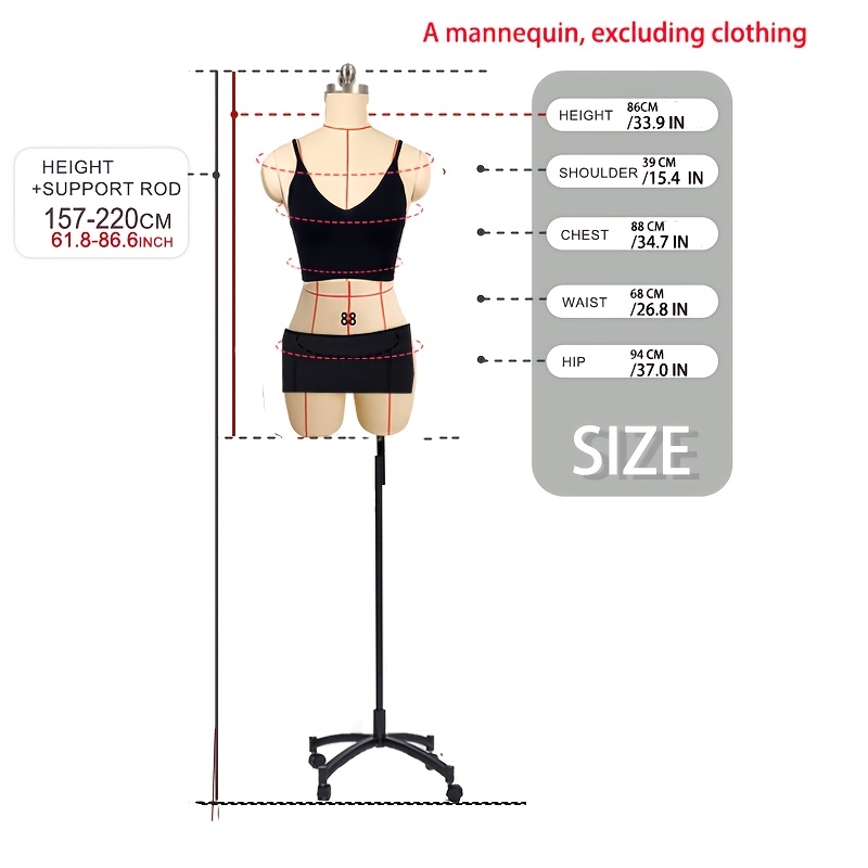 TEMU Manichino Femminile per , Torso Manichino da Cucito per Modellino Abito, Beige, Tessuto/Corpo Manichino Donna Regolabile per Sarto, Base ,