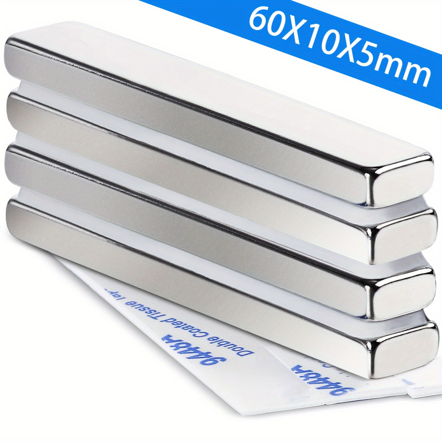 

4pcs F60x10x5mm Rectangle Metal Neodymium Bar Magnets, , Double-sided Adhesive, With Office, Fridge, Kitchen