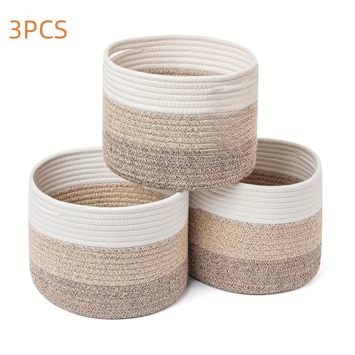 3-pack Small Storage Baskets For Organizing, Cube Shelf Closet Storage Baskets, 9.4×9.4×7.1" Woven Rope Basket Bins, Gift Basket Easter Round Storage Baskets, Shelf Baskets