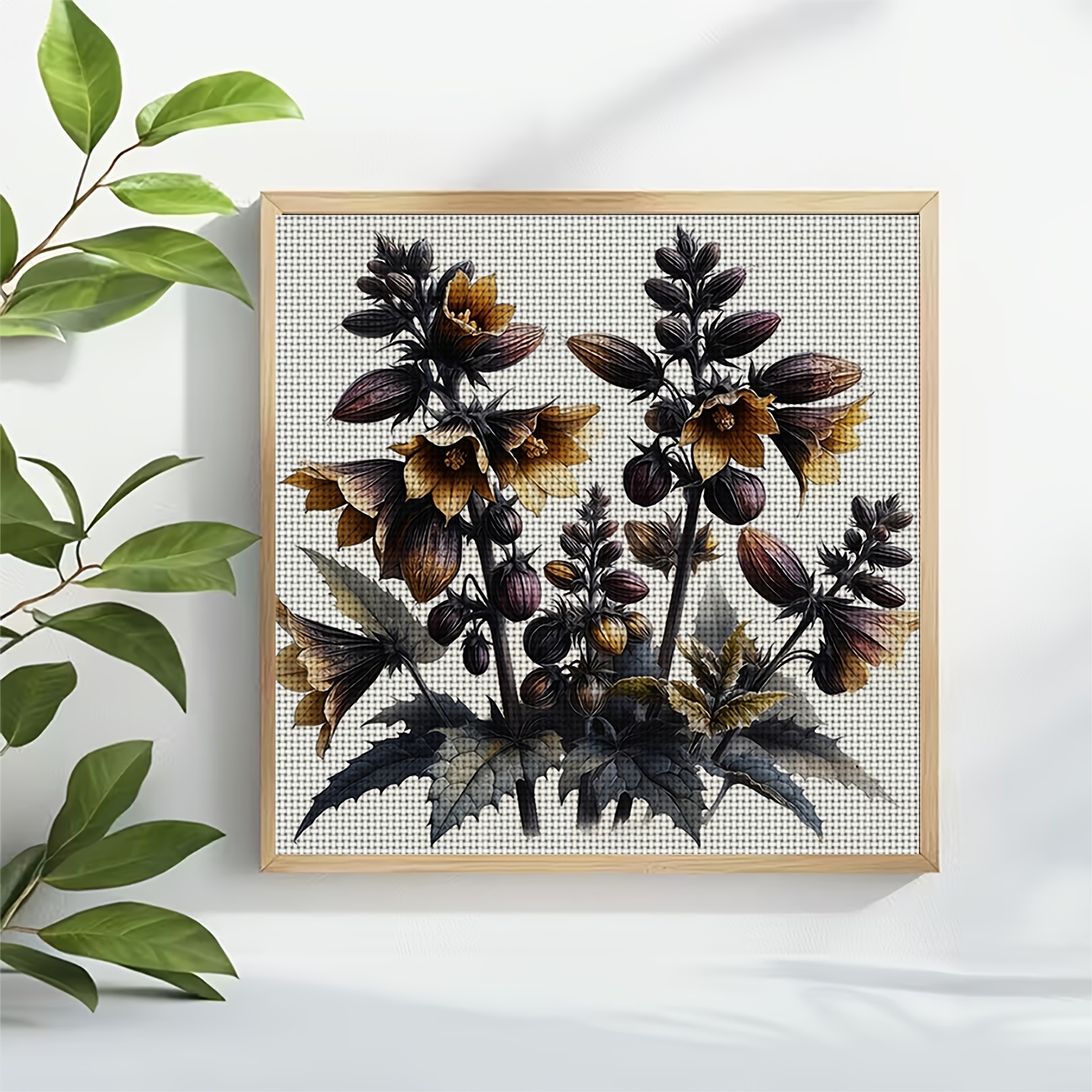 DIY Cross-Stitch Printed Kit, Dark-toned Bell-shaped Flower Pattern