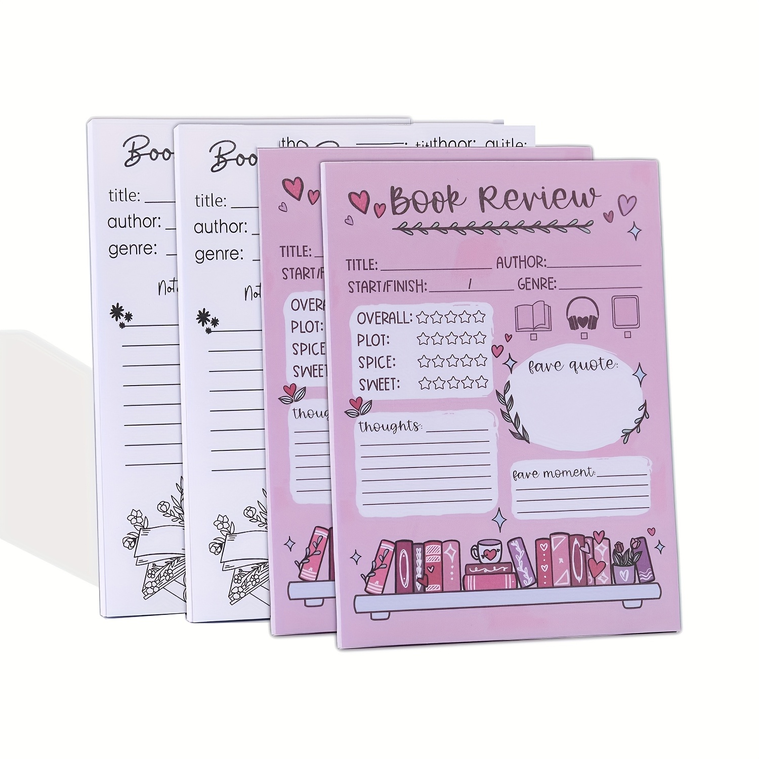 

4pcs/book Review Notepad 5.5 X 3.9 Inch Diary Bookmark Notebook Self-adhesive Small Notepad Reading Notes Supplies Notebook 40 Sheets White And Purple