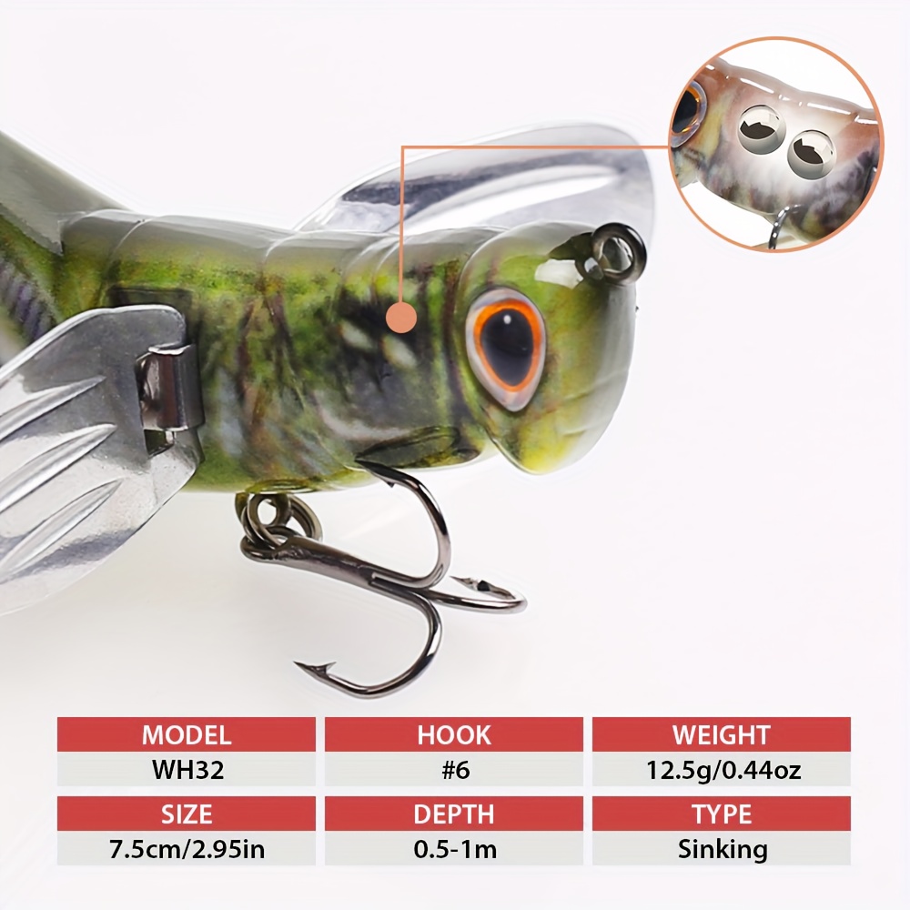7,5 cm/12,5 g topwater-insekten-wobbler-köder, künstliche heuschrecken mit stahlflügeln, schwimmender köder für barsch hecht