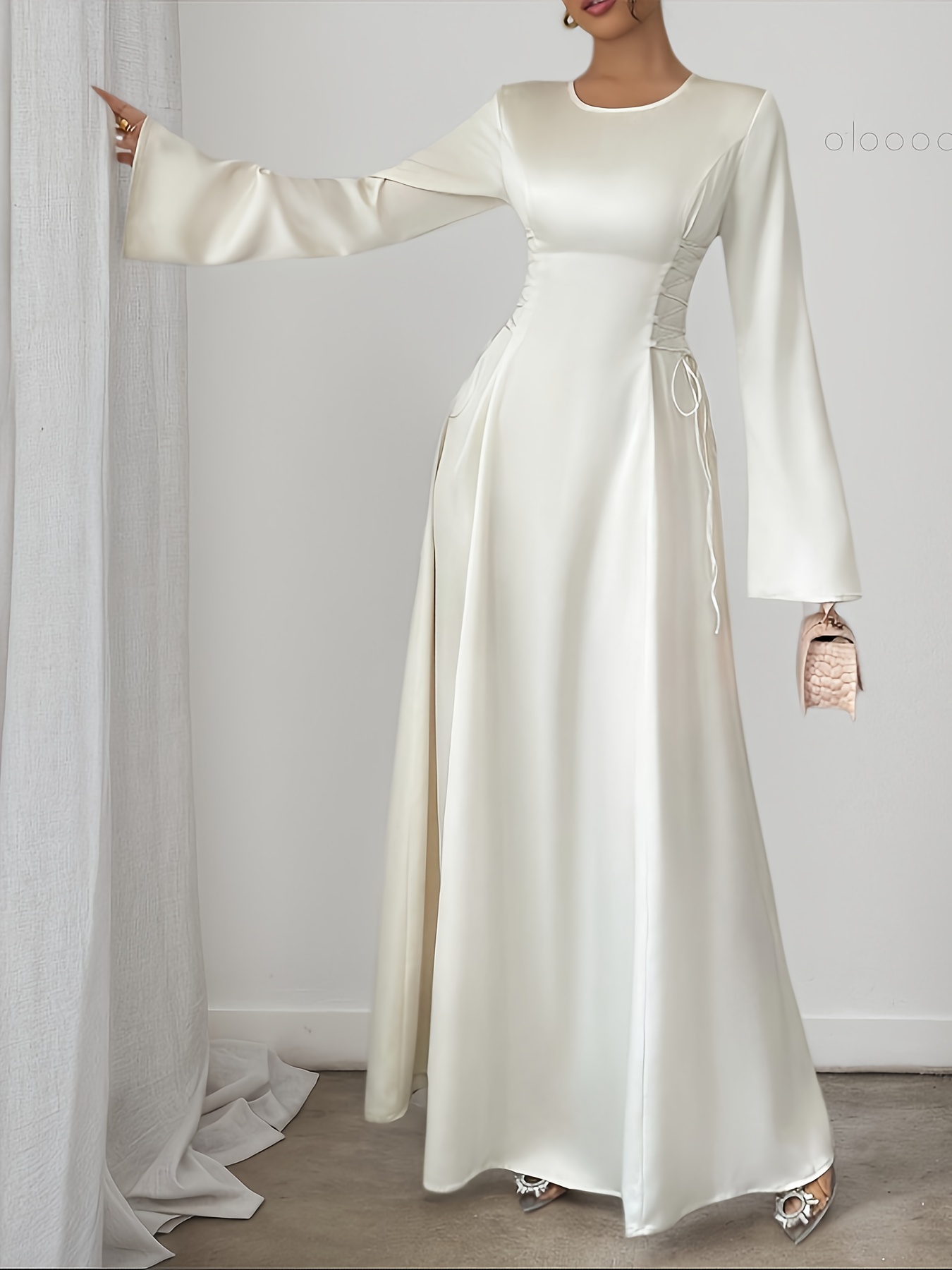 a line cinched waist flared sleeve maxi dress parties office - Temu Poland