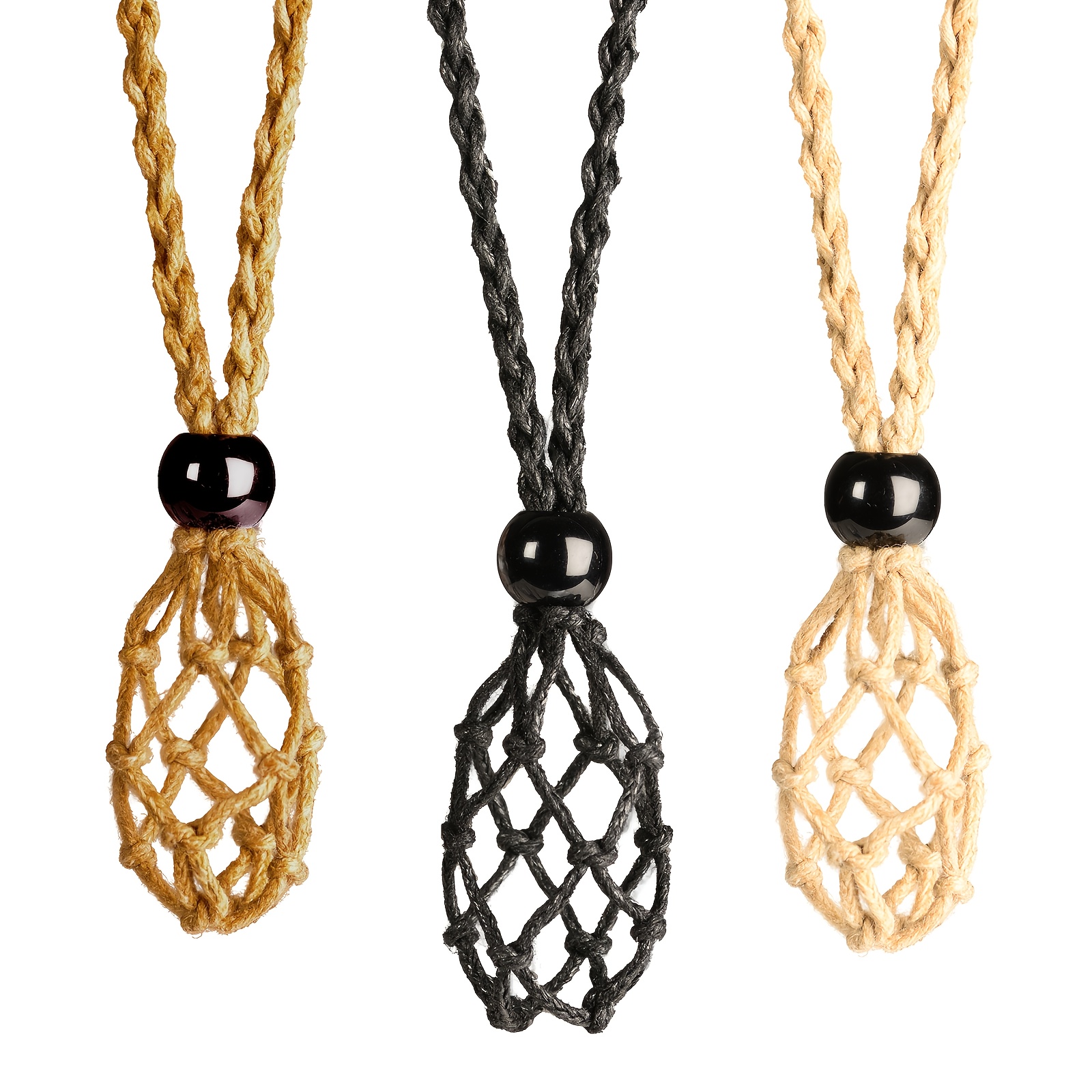 TEMU Set Of 3 Handcrafted Empty Stone Holder Necklaces With Adjustable Cords For Jewelry Making