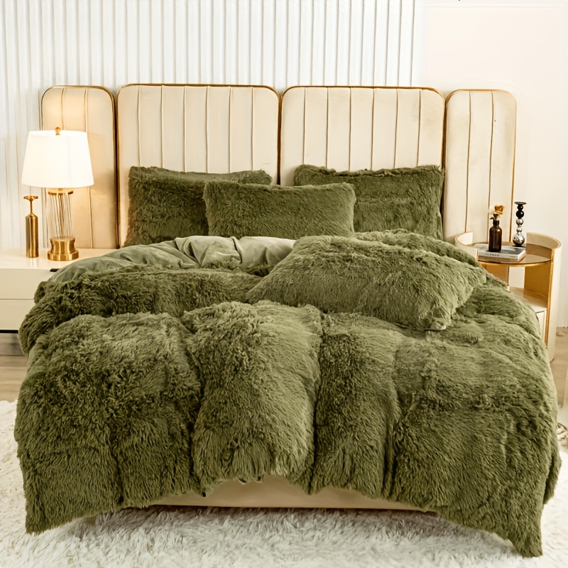 3pcs Large Size Solid Color Long Plush Duvet Cover High-end Skin-friendly Bedding Three-piece Set (does Not Duvet Or Pillow Inserts)