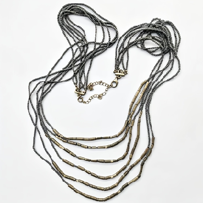 TEMU Collar Largo de Tubo de Cuentas Acrílicas Multicapa a , Adecuado para Mujeres, Collar de Cuentas Apilables de Tubo de Metal de Cobre Vintage,