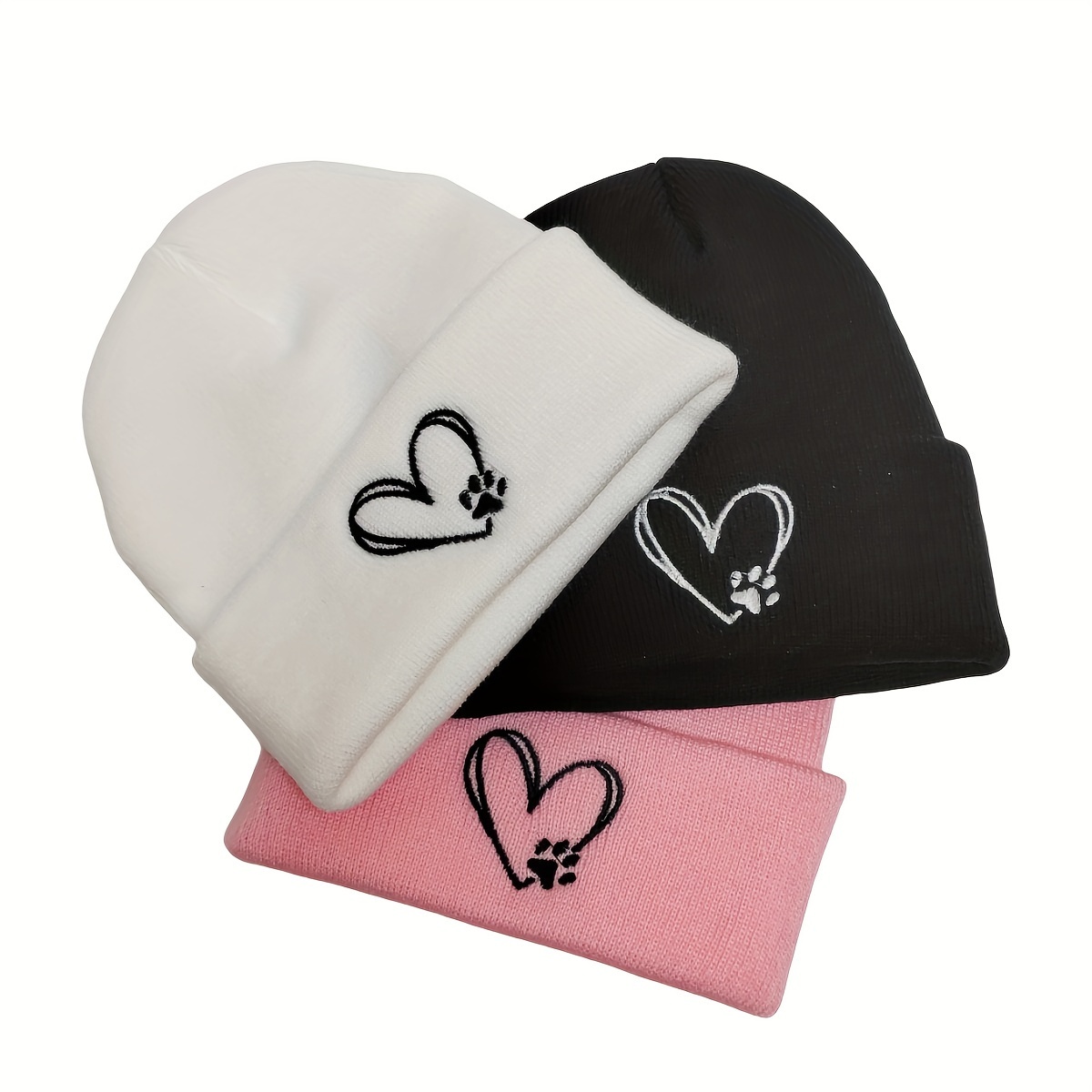 

New Cat Paw Print Embroidered Knitted Hat Couple Hat