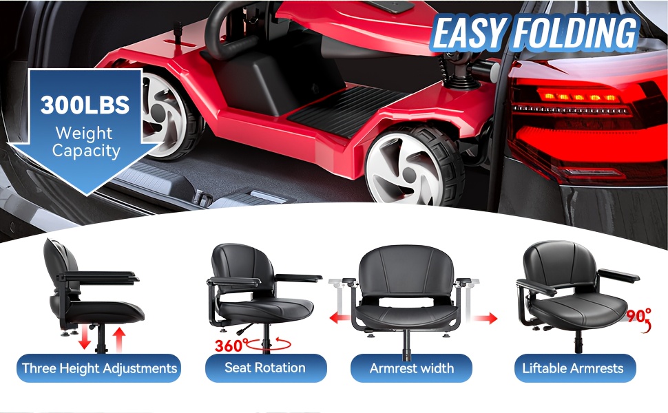 foldable 4 wheel scooter for seniors 16 miles   headlight removable storage basket lightweight portable design fits in car trunk durable frame for indoor outdoor use Product details 1
