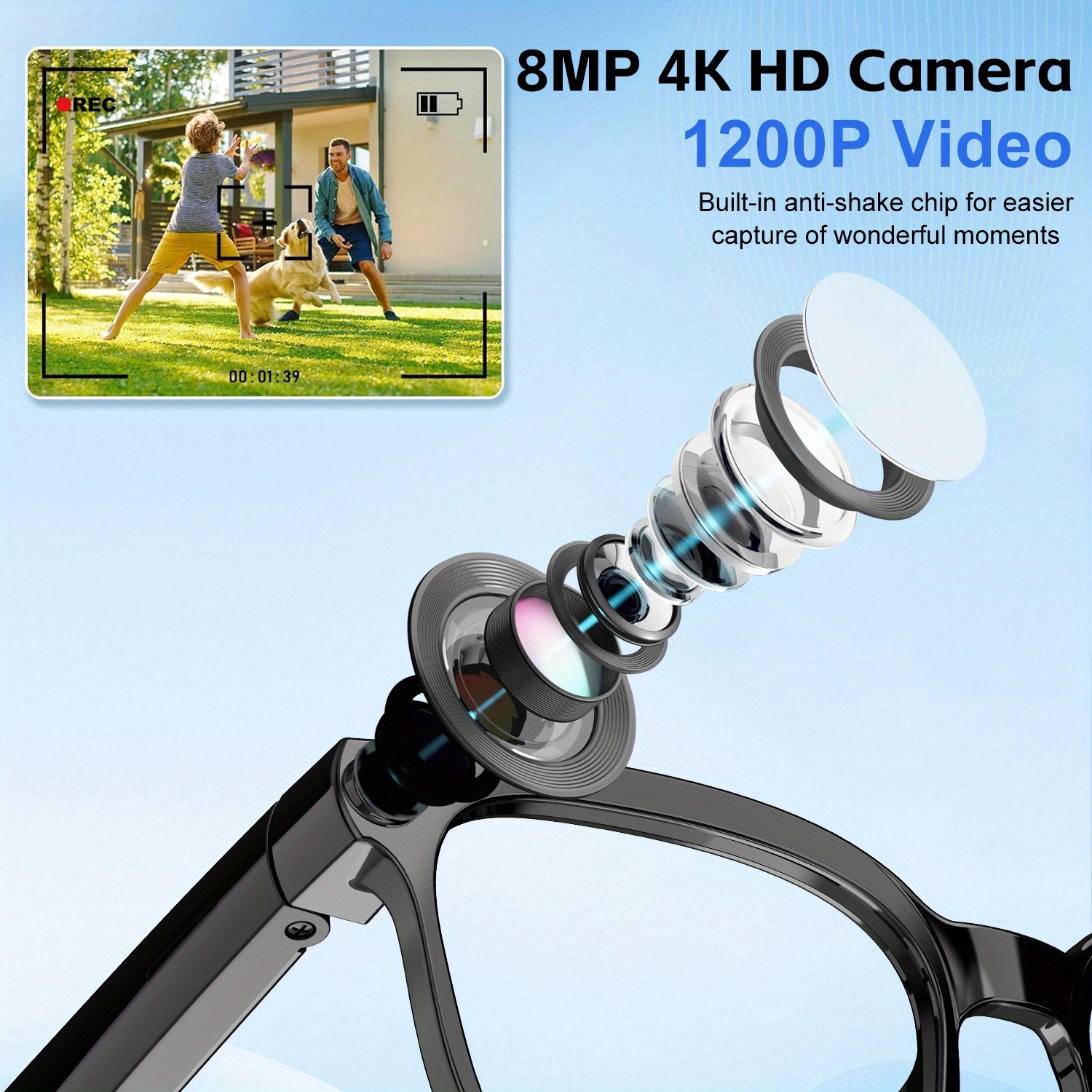 4K AI Smart Glasses with Real-Time Translation & Object Recognition, Open-Ear Audio, Ultra-Light Design, 8Hr Playtime, USB Rechargeable, Passive 3D Technology