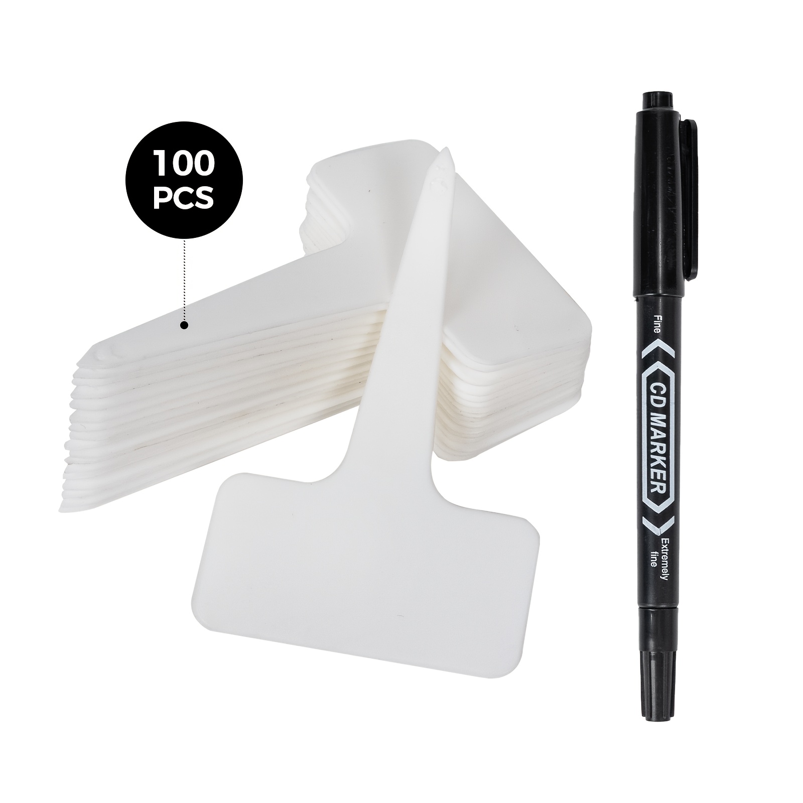 Image of Bamworld Plant Labels With Marker Pen, 100pcs Reusable Plastic T Shaped Tags For Outdoor Plants, Herbs, Flowers And Vegetables, Durable And Waterproof