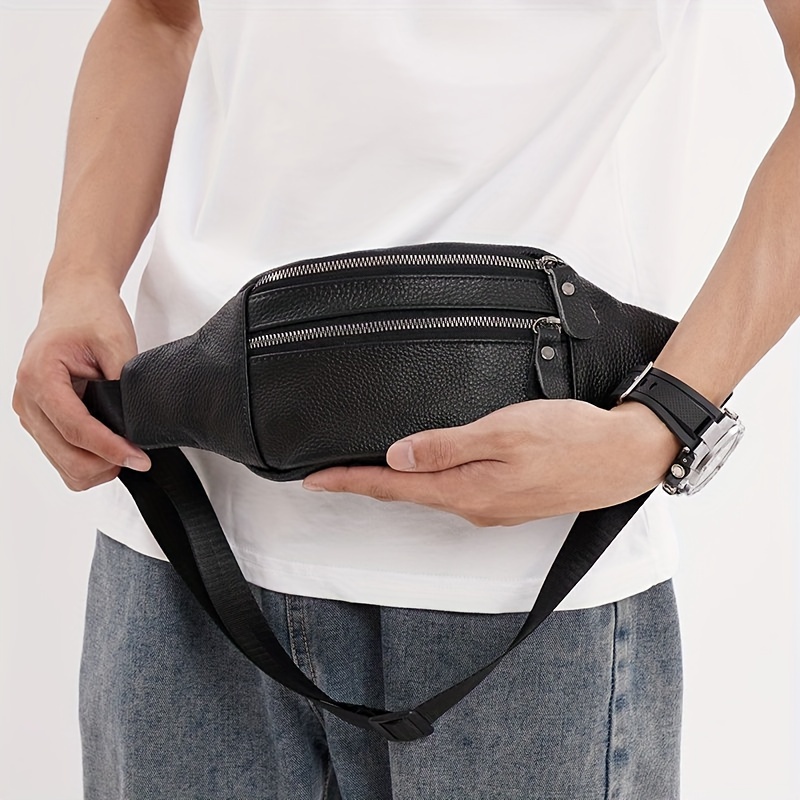 Image of Unisex Top Layer Cowhide Belt Bag Genuine Leather Chest Bag Small Mobile Phone Bag Sports Fashion Wallet Waist Bag