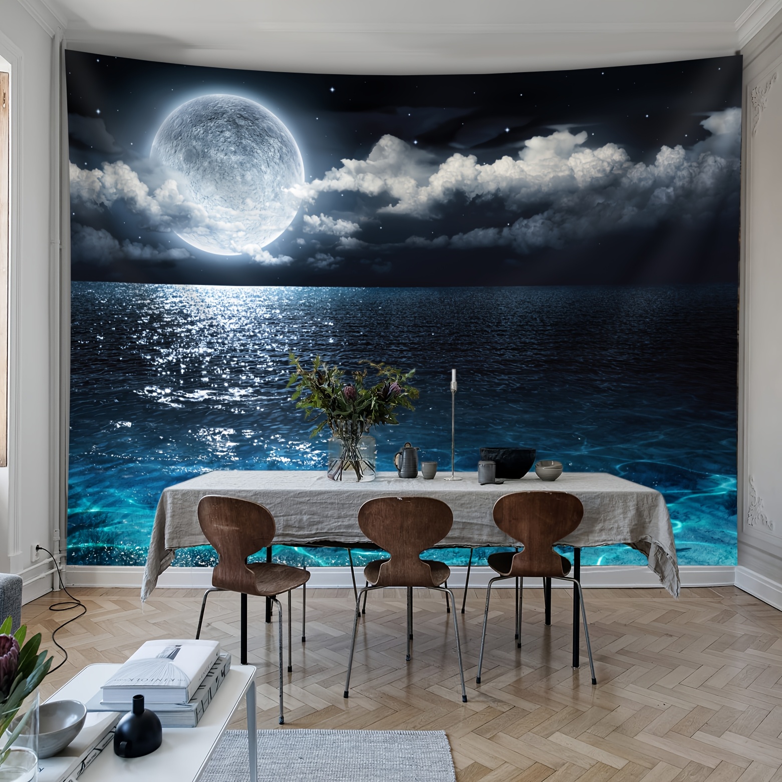 Ultra Large Sea Moon Landscape Wall Hanging Tapestry For Decor_voghion.com