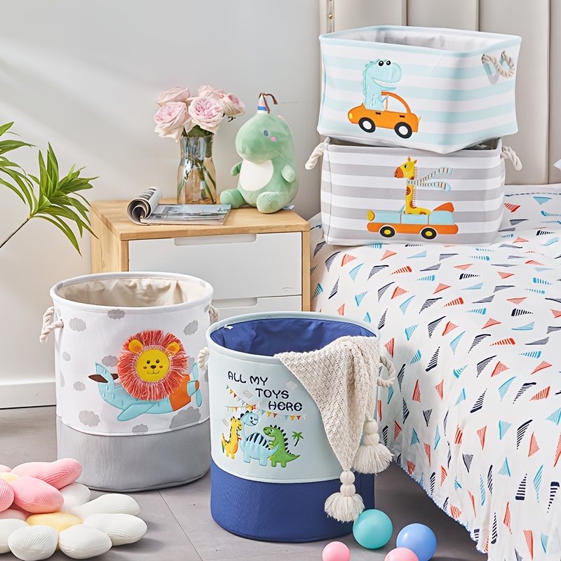 

Large Capacity Cartoon Toy Storage Basket With Lid - Lion & Dinosaur Design, Fabric Organizer For Toys, Diapers, And Laundry, Bohemian Style, Shelf Baskets