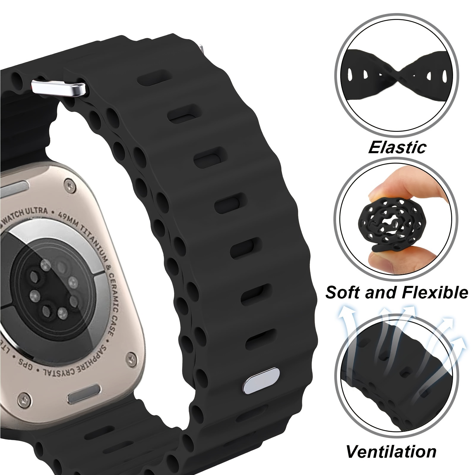 Waterproof Silicone Sport Band for iWatch - Fits 38mm to 49mm, Compatible with Series SE/Ultra/1-9, Replacement Strap with Secure Button Clasp