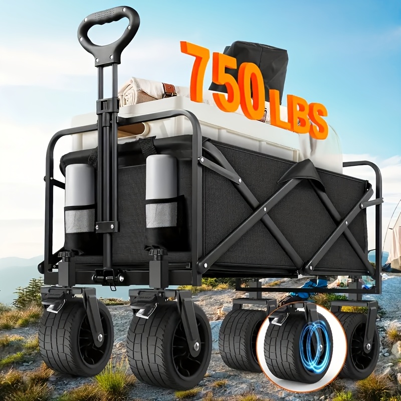 item picture Heavy-Duty Folding utility wagon with All-Terrain Big Wheels - Collapsible Pull Cart, Large Cargo Capacity, Side Pockets - for Camping, Beach, Gardening, Pet Travel - Portable Trailer Truck, Beach Gear Transport, Foldable Design, Robust Construction