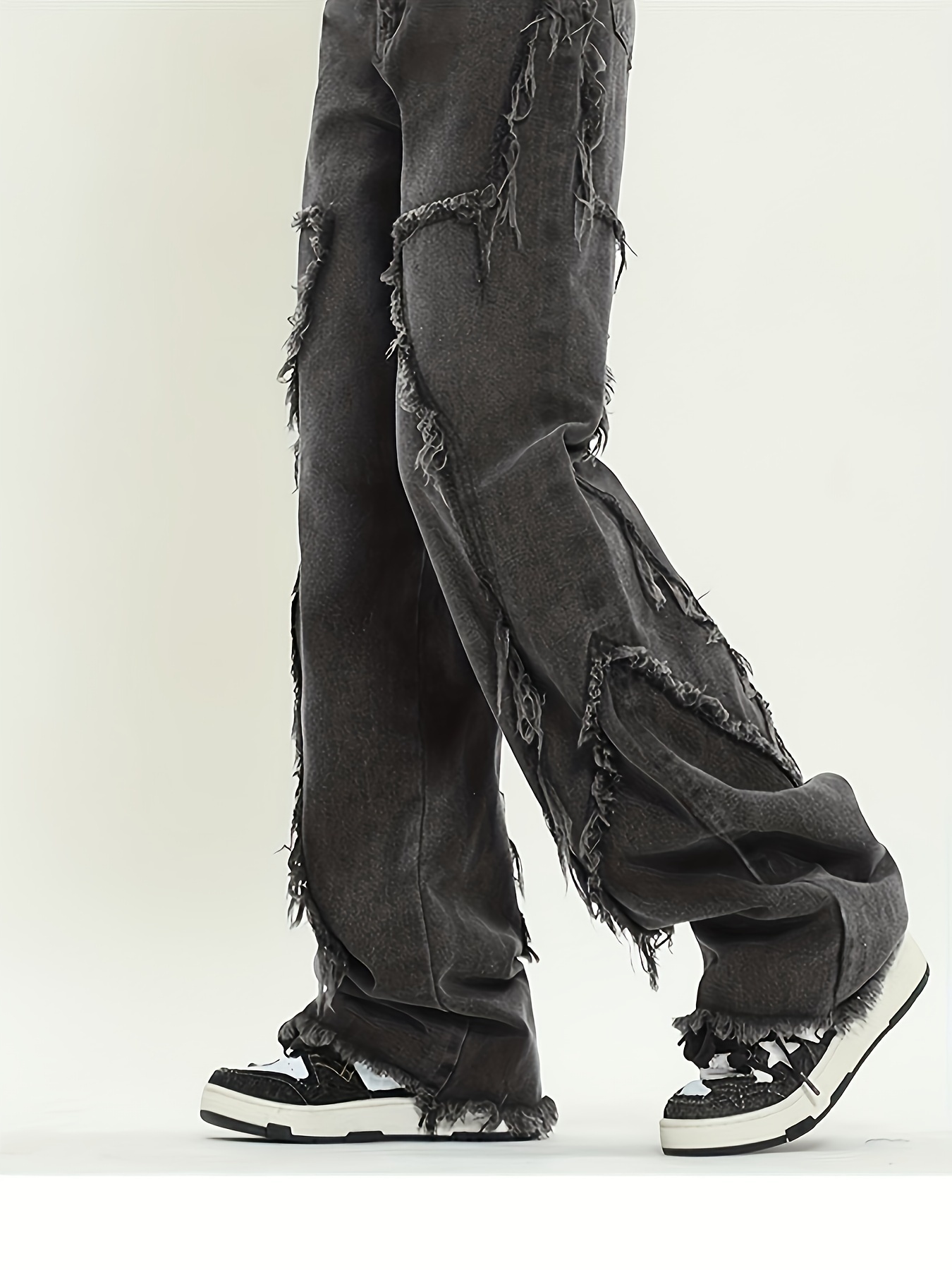 damens high waist jeans ausgefranztem saum weit geschnittene