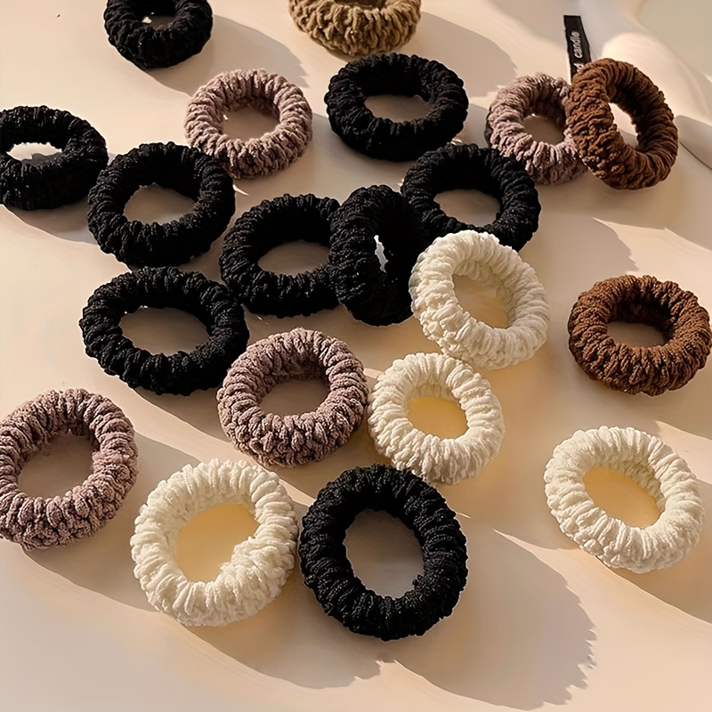 E-shop 30 Stück Damen Haargummis mit hoher Elastizität - Elegante Haargummis im Retro-Stil mit, Sortierte Unifarben (, Braun, Lila, Rosa, Grün, Golden,