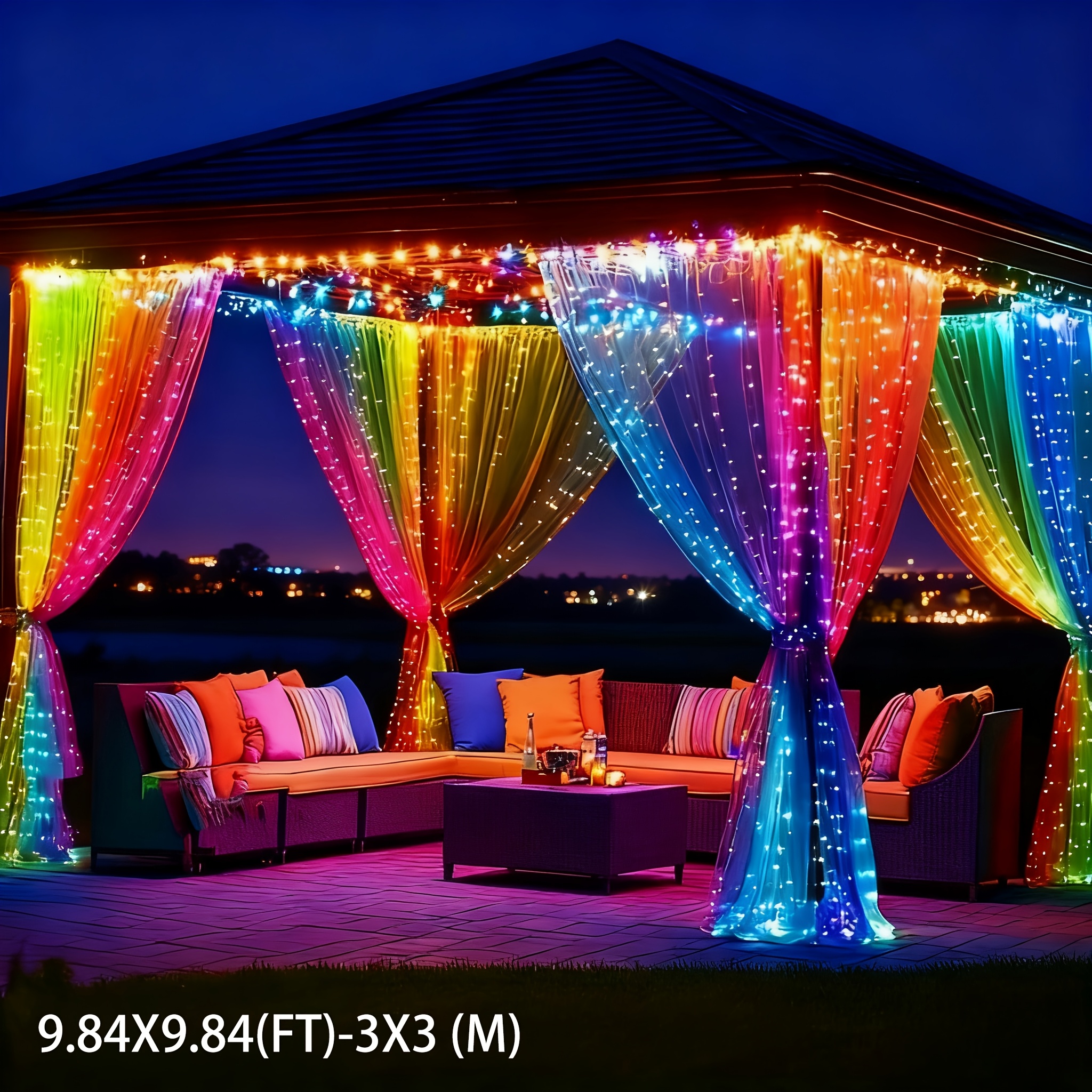 E-shop 2Dflat Bunte Solar-Außen-Vorhang-Lichterkette – 12 Beleuchtungsmodi, Kupferdraht-Dekoration, für Weihnachten, Halloween, Hochzeiten, Zuhause,