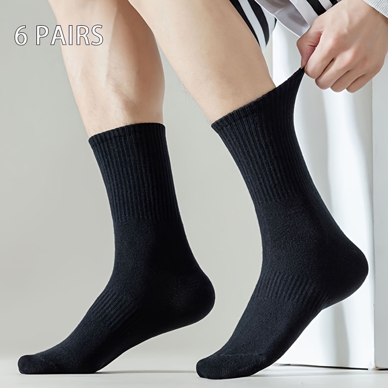 

6 Pairs Men's Women's Socks, Black Mid-calf Crew Socks, , Polyester With Spandex, Hand Wash Or , Solid Color, Knitted Fabric, Nektom Brand