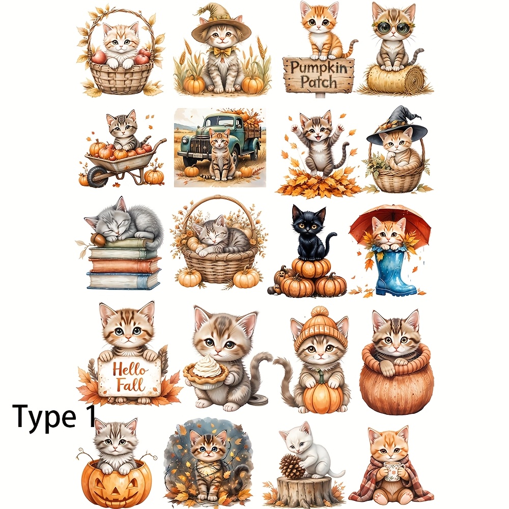 Image of 1 Pack Vintage Autumn Cat Series Journal Stickers, Diy Scrapbooking, Diary, Photo Album, Photo Stationery Stickers, Material Stickers, Decorative Stickers