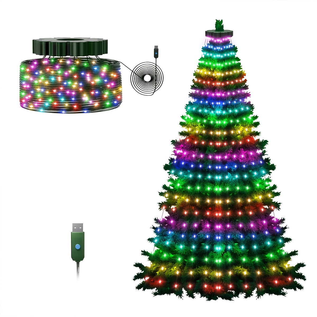 TEMU Guirlande Lumineuse de Noël 300/400 LED à Branchement USB avec Télécommande et Minuterie à Intensité Variable - Blanc Chaud/Multicolore à Effet