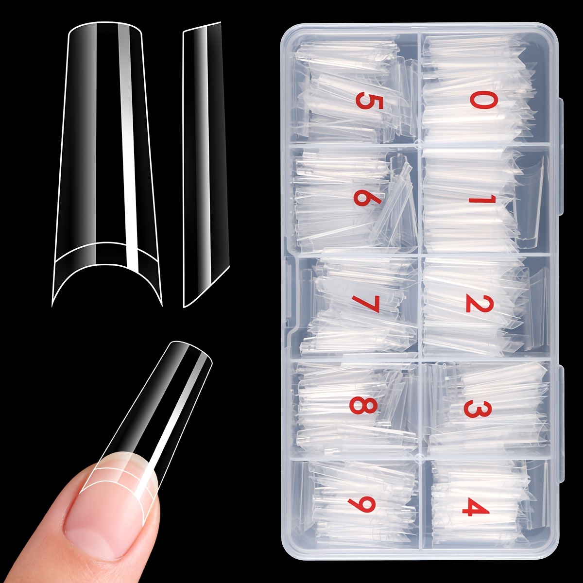 E-shop 500 Stück Quickchic Transparente Halbdeckende Sarg für Nagelspitzen - Acryl für Nagelspitzen 10 Größen Klar Falsche für Nagelspitzen mit Box für