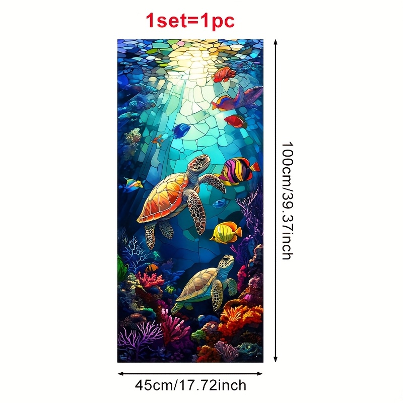 TEMU 1pc, 2d/flat Colorful Ocean Pattern Glass Film, Pvc Electrostatic Adhesive Window Sticker, Suitable For Living Room, Bedroom, Bathroom, Office