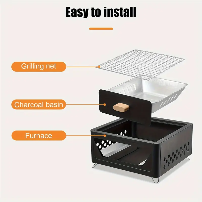 west tune outdoor square charcoal grill with drawer portable multi purpose wooden barbecue stand for camping picnics outdoor activities ideal for grilling iron painted Product details 10