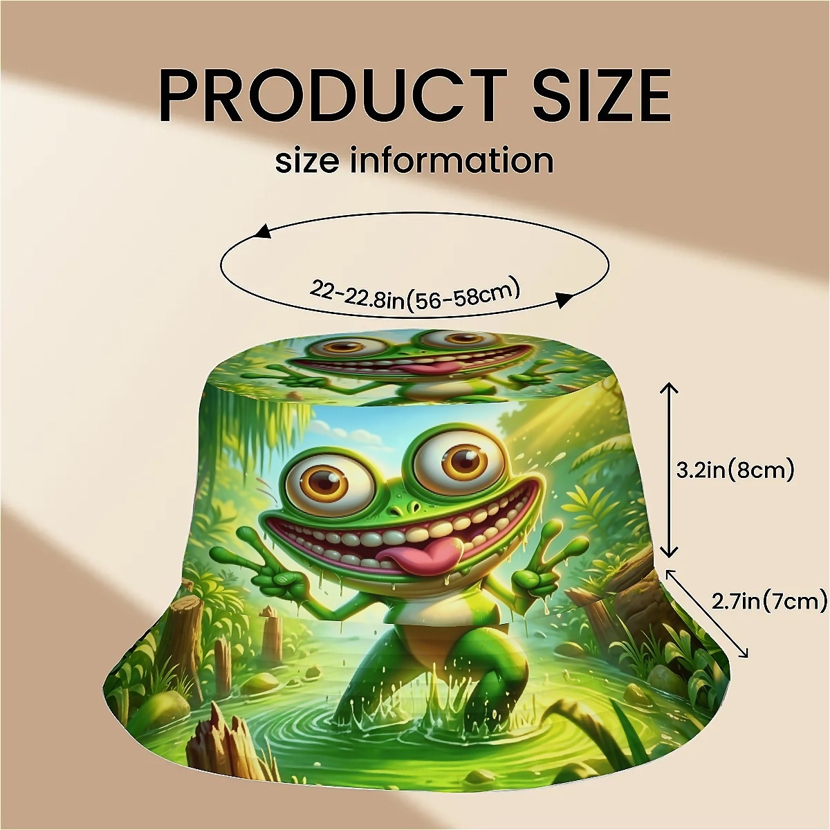 TEMU 1pc Peace Sign Cartoon Jungle Illustration Unisex Printed Fisherman Bucket Hat, Dual-layer, Stylish For Outdoor Vacation Fishing Hiking Hat