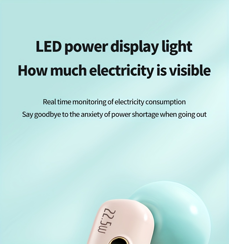 迷你便携充电宝5000毫安，带led电量显示，体积小巧容量大，22.5w超级快充，内置type-c接口，轻便易携，适用于三星/小米/ 等手机，应急备用电源, 旅行充电器,轻量化充电器,时尚移动电源,可靠的移动电源,usb-c 充电器,户外爱好者,科技爱好者 商品详情 7