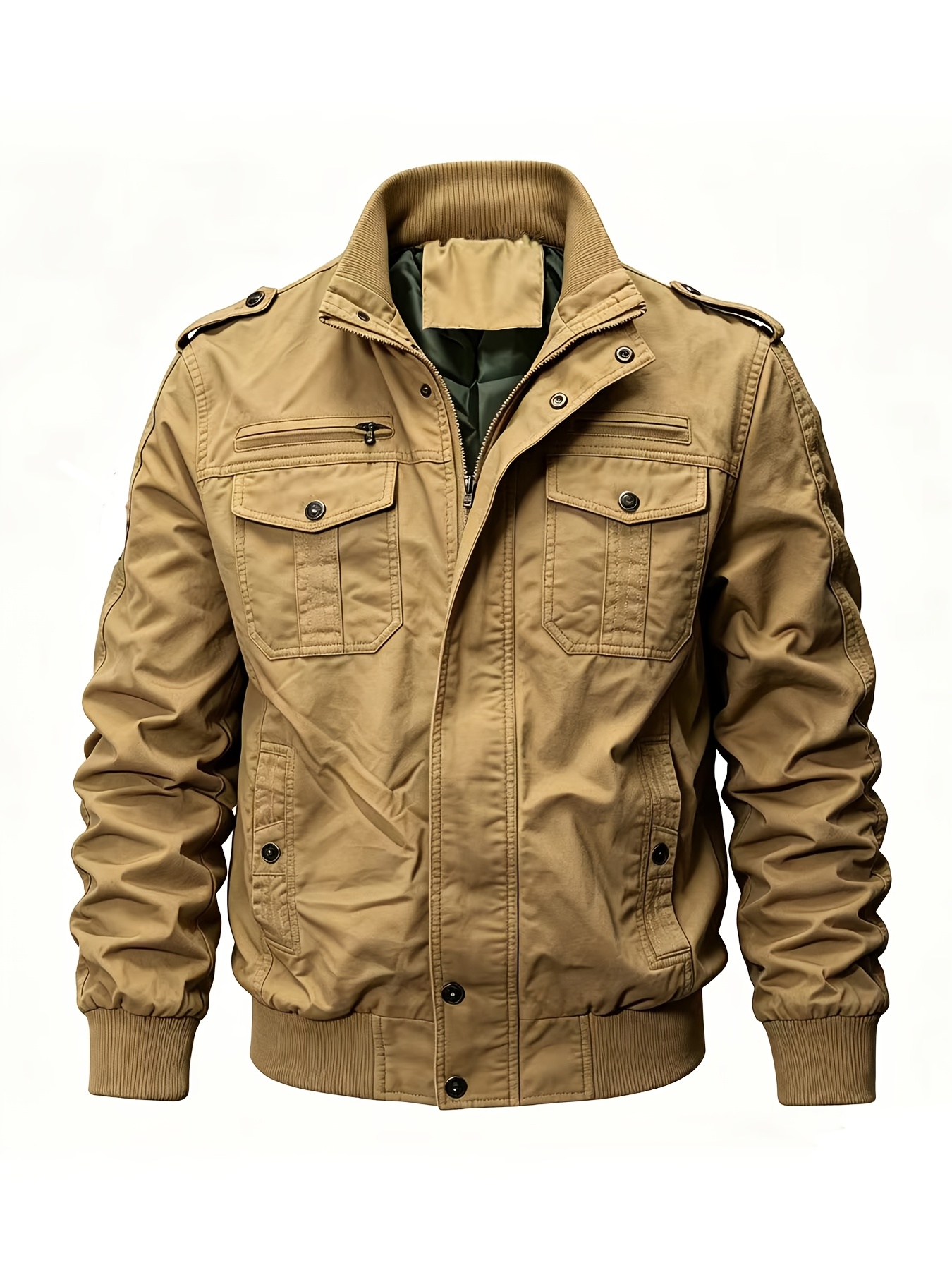 Men's Casual Jacket for Spring and Autumn, Made with Thick, Comfortable, and Structured Fabric in a Vintage Style. Features Multiple Pockets, Ted Ribbed Cuffs and Hem for Windproof Warmth. Suitable for Daily Work, Outdoor Sports