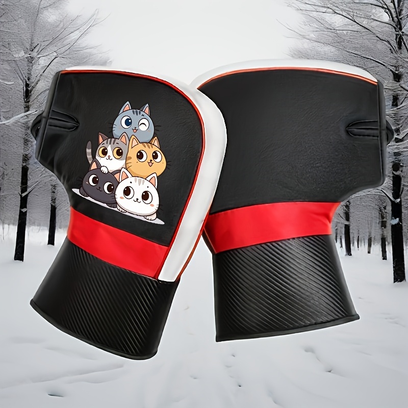 TEMU 1pair Winter Warm Cycling Gloves, Motorcycle Gloves With Lovely Cats Pattern Printing, Windproof Comfortable Riding Gloves For Outdoor Cycling,