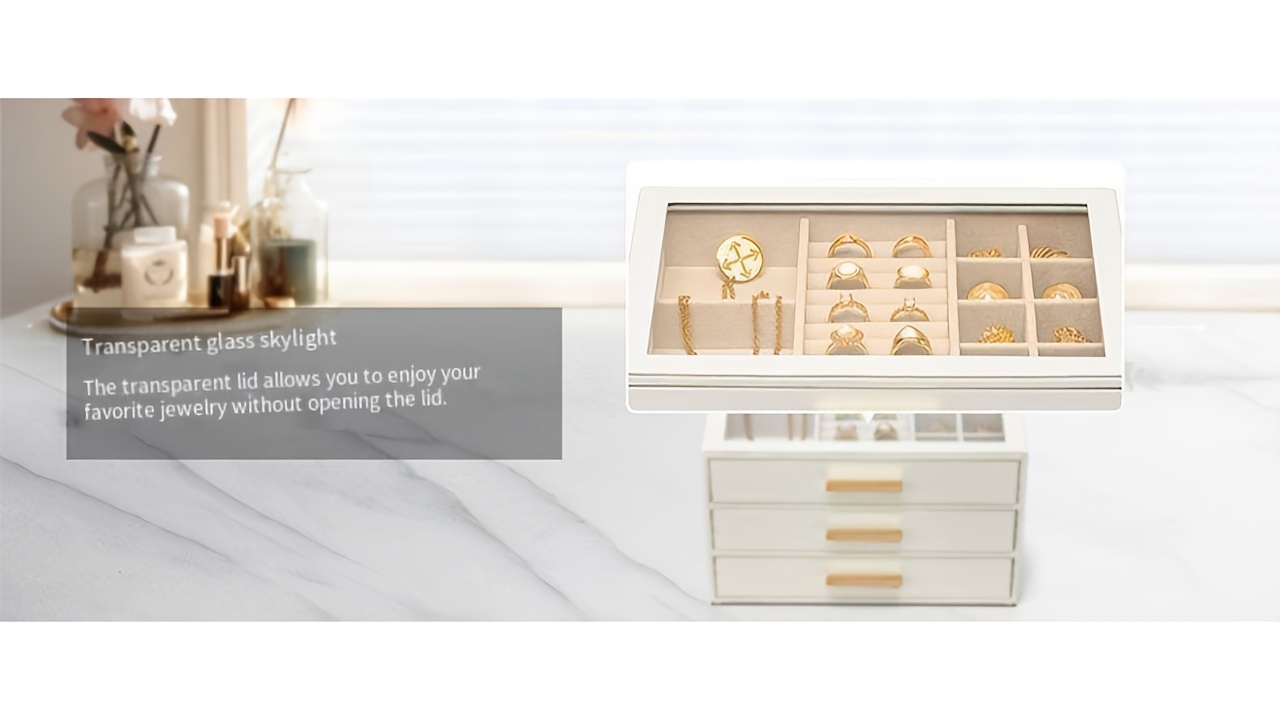 3 tier jewelry organizer box with transparent drawers large capacity multi layer storage for necklaces earrings rings durable fabric metal construction elegant white   for home or retail use jewelry box jewelry box jew Product details 2