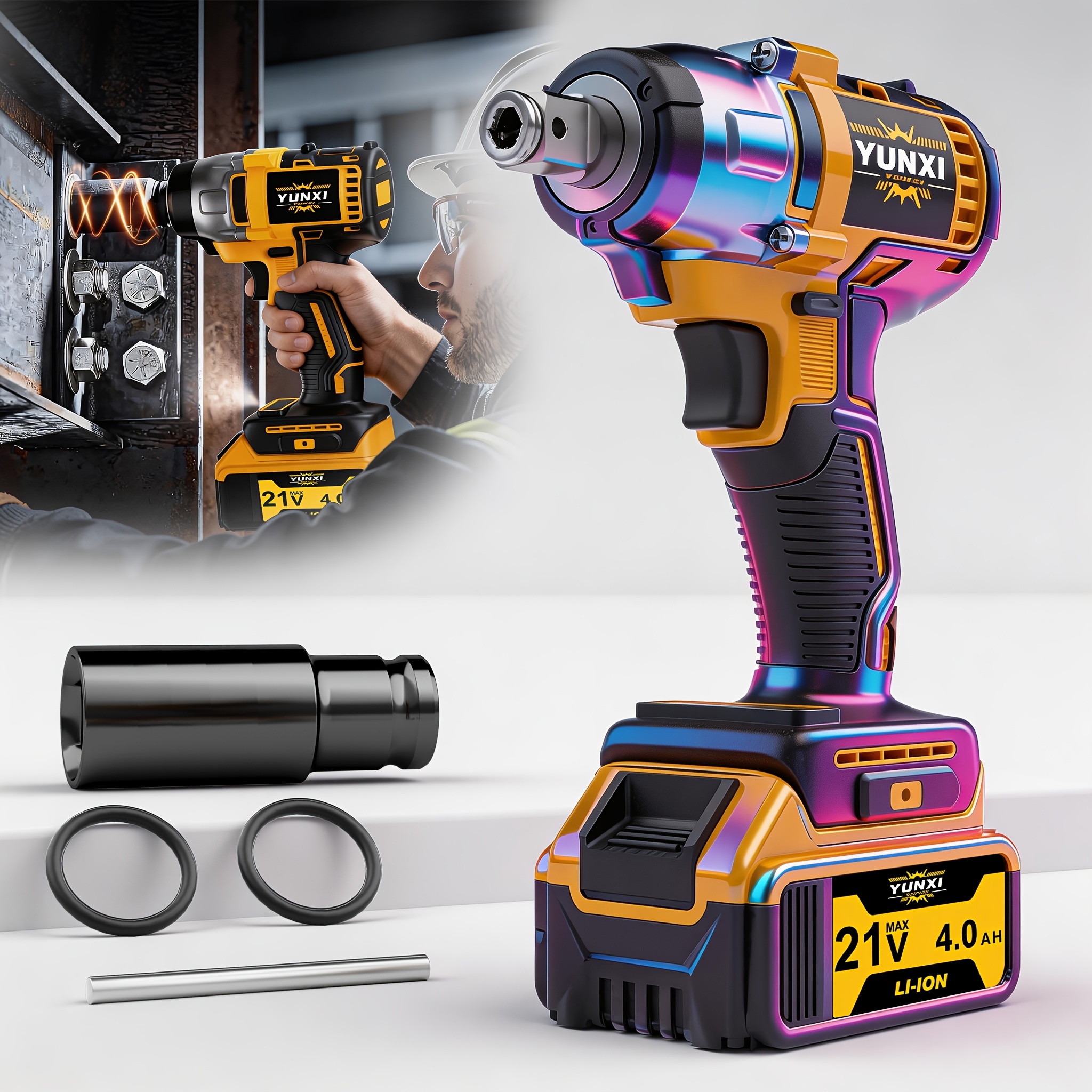 Cordless Impact Wrench Set with Lithium-Ion Battery, Charger, and Accessories for Home and Automotive Repair