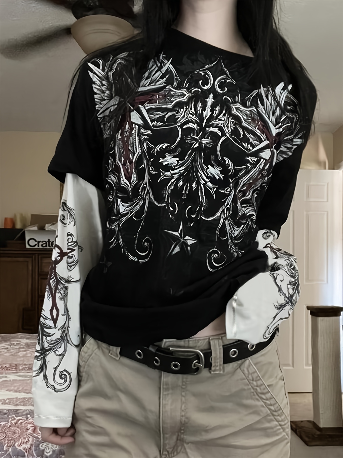 トップス 00s xfrm long sleeve t-shirt cross y2k Vintage Y2K XAR Unlimited Xzavier Wing Cross Long Sleeve