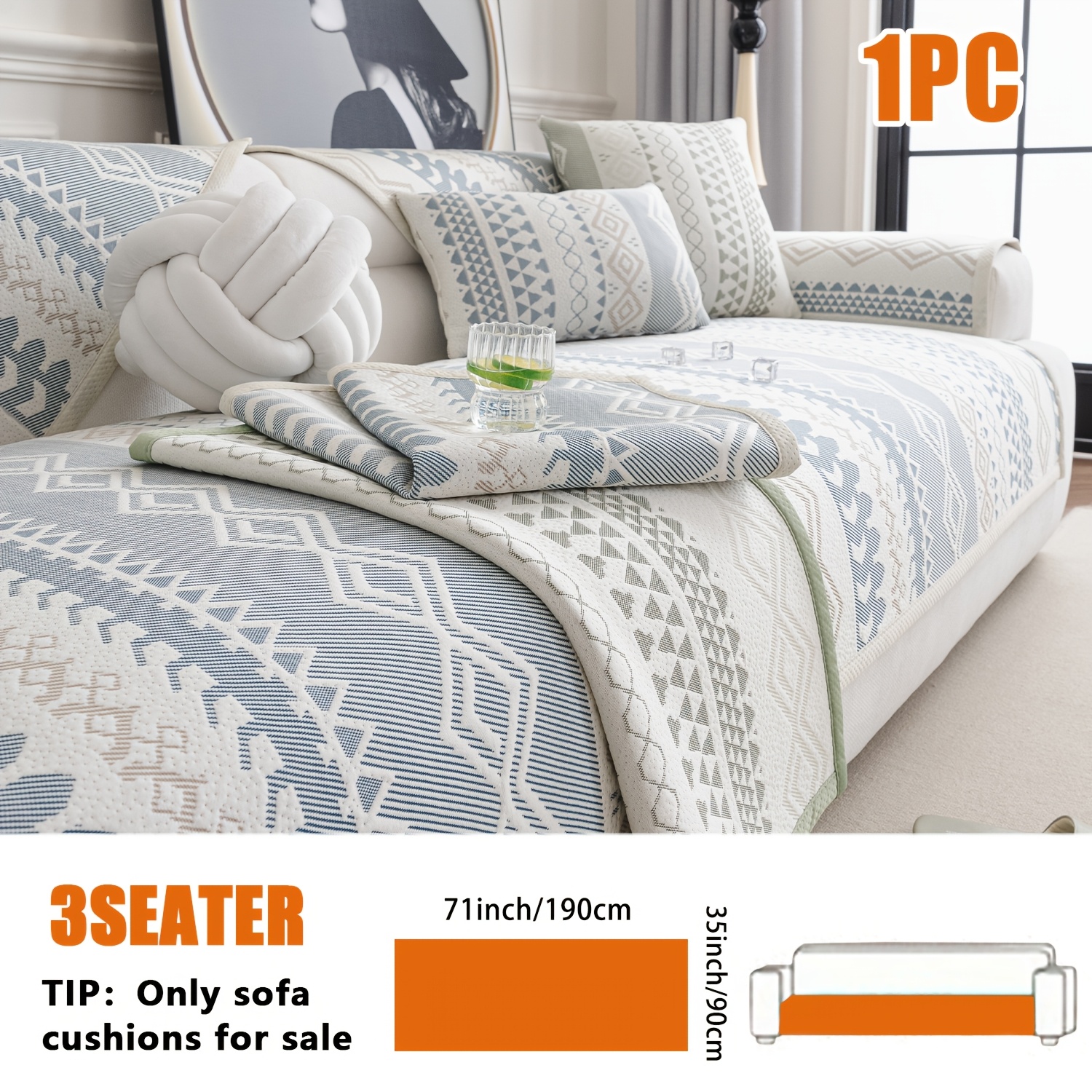 TEMU A Summer Quilted Sofa Cushion Pet-friendly And Machine Washable, Featuring An Anti-slip Design. Suitable For Single Chairs, Double Chairs,